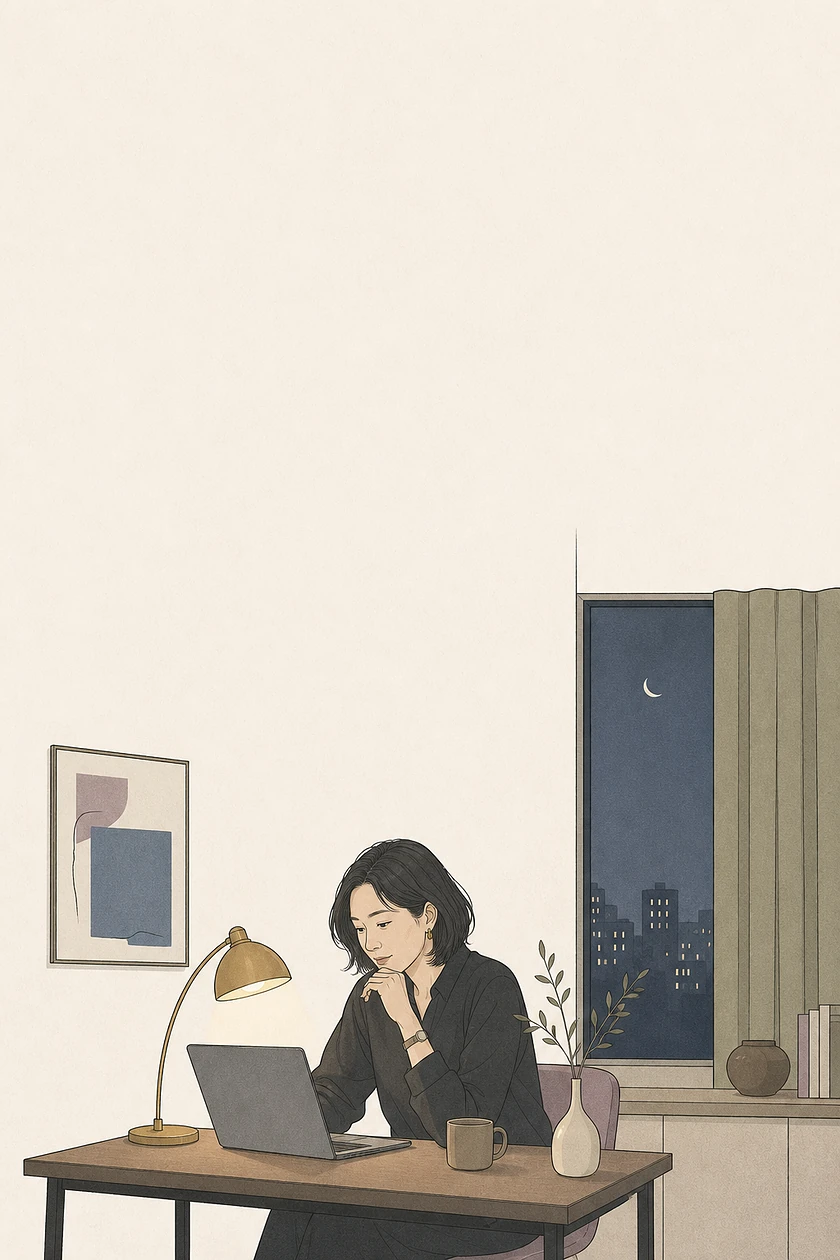 気軽に相談できず一人で調べ続ける様子を描いたイラスト