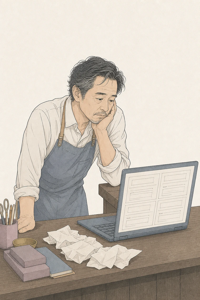 似た書類を白紙から作り直す事業者を描いたイラスト